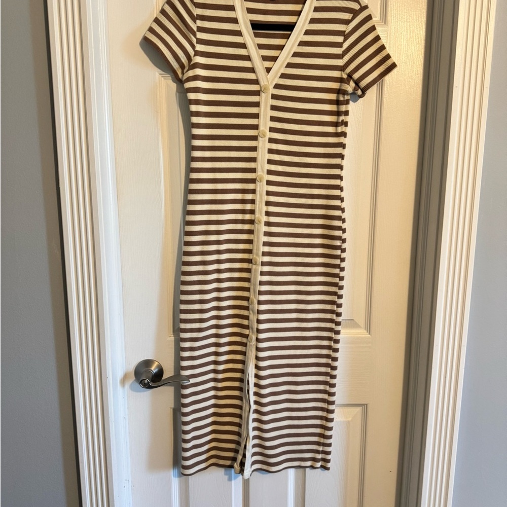 Wishlist Brown and Cream Striped Midi Dress